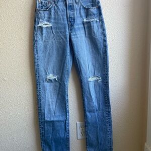 Levi's Blue Straight Jeans with Distressed Details, women’s size 25